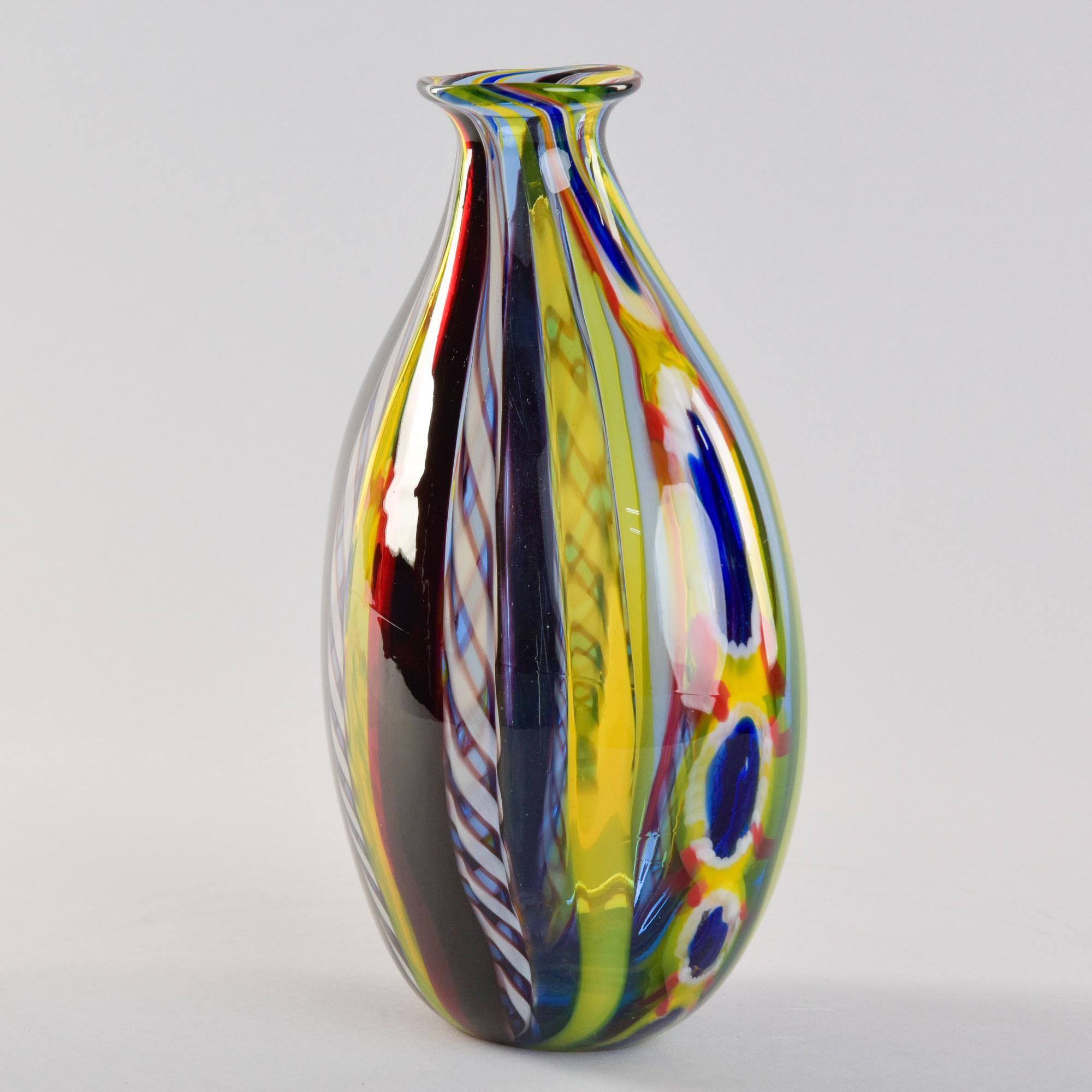 Italiano Vaso multicolore d'epoca in vetro di Murano firmato Fabiano Zanchi in vendita