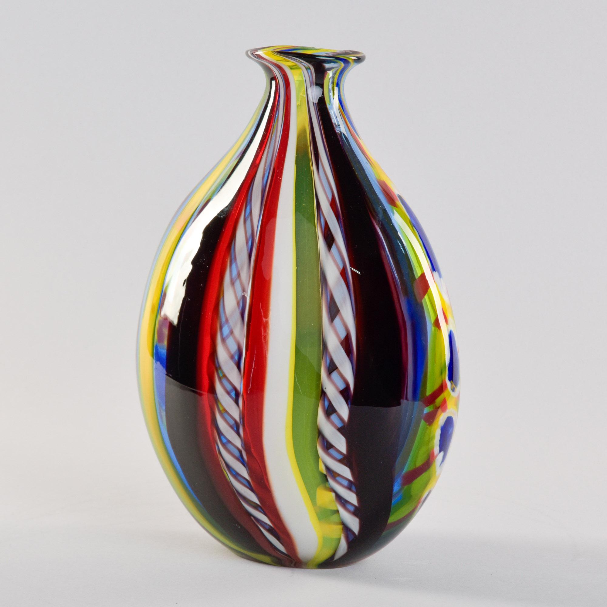 Vaso multicolore d'epoca in vetro di Murano firmato Fabiano Zanchi In condizioni buone in vendita a Troy, MI