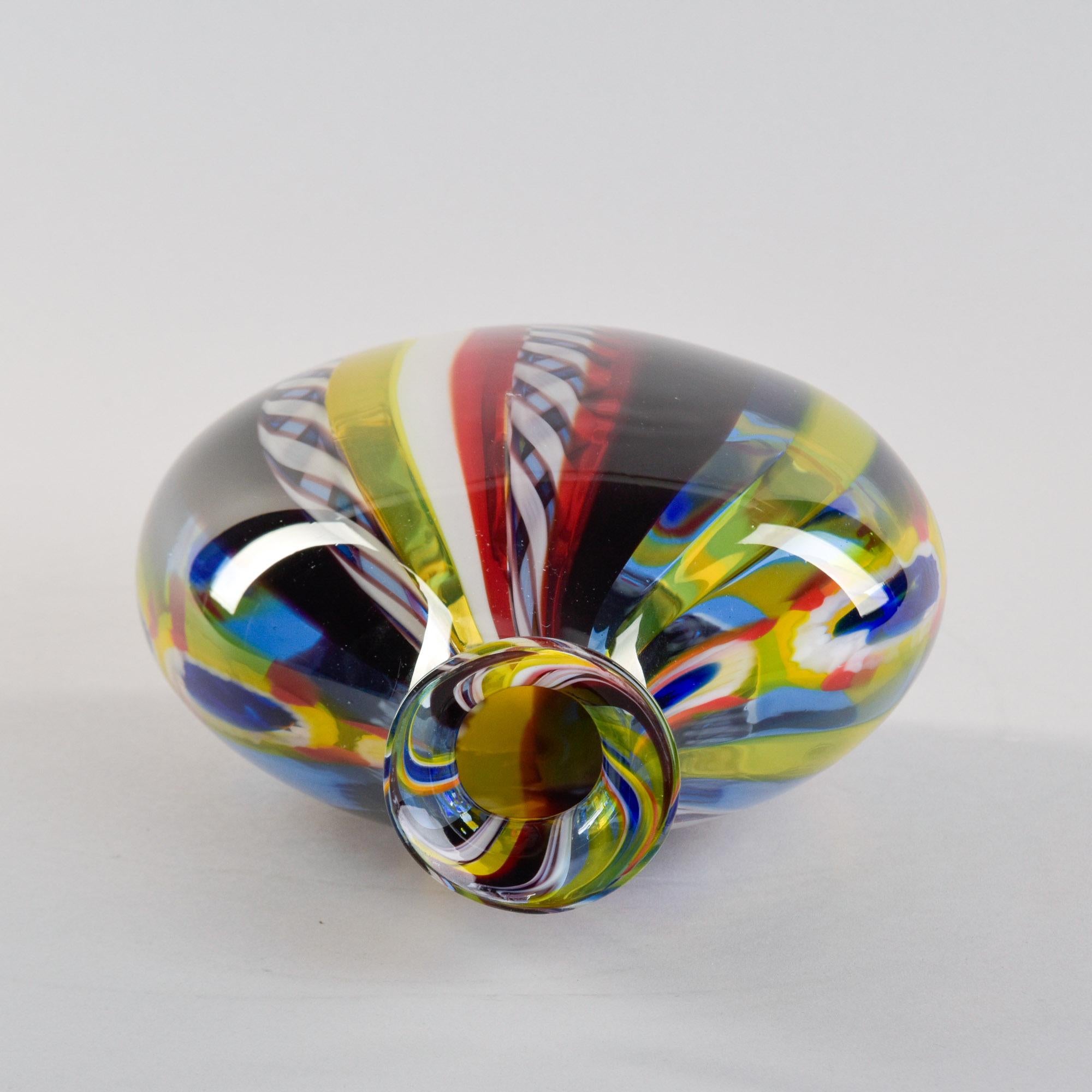 Vetro di Murano Vaso multicolore d'epoca in vetro di Murano firmato Fabiano Zanchi in vendita