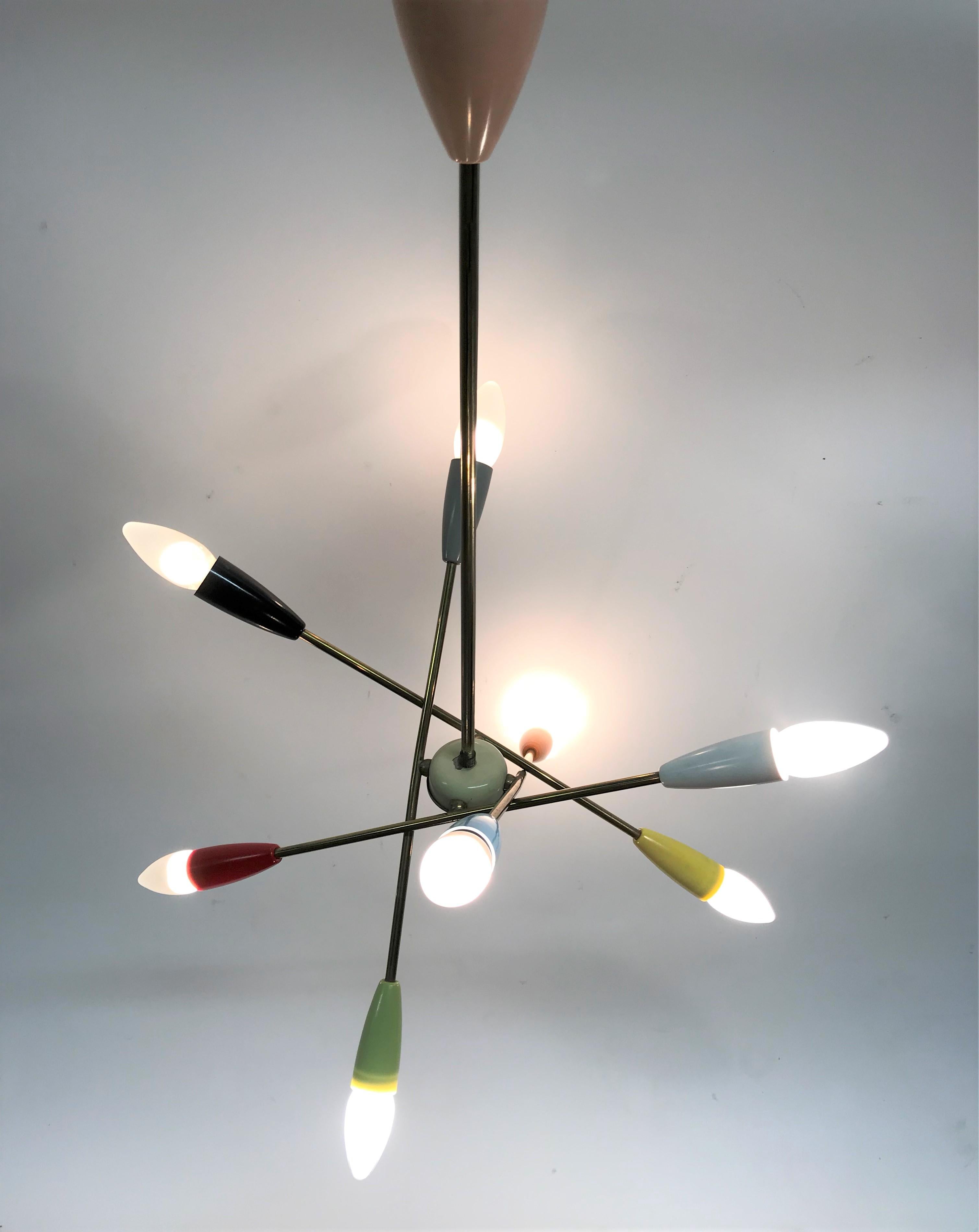 Mid-Century Modern Vintage Multi-Color Sputnik Chandelier, 1950s