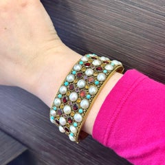 Vintage Multi Color Stone Cuff Bangle Bracelet
