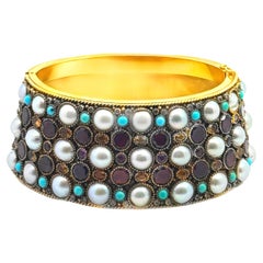 Vintage Multi Color Stone Cuff Bangle Bracelet