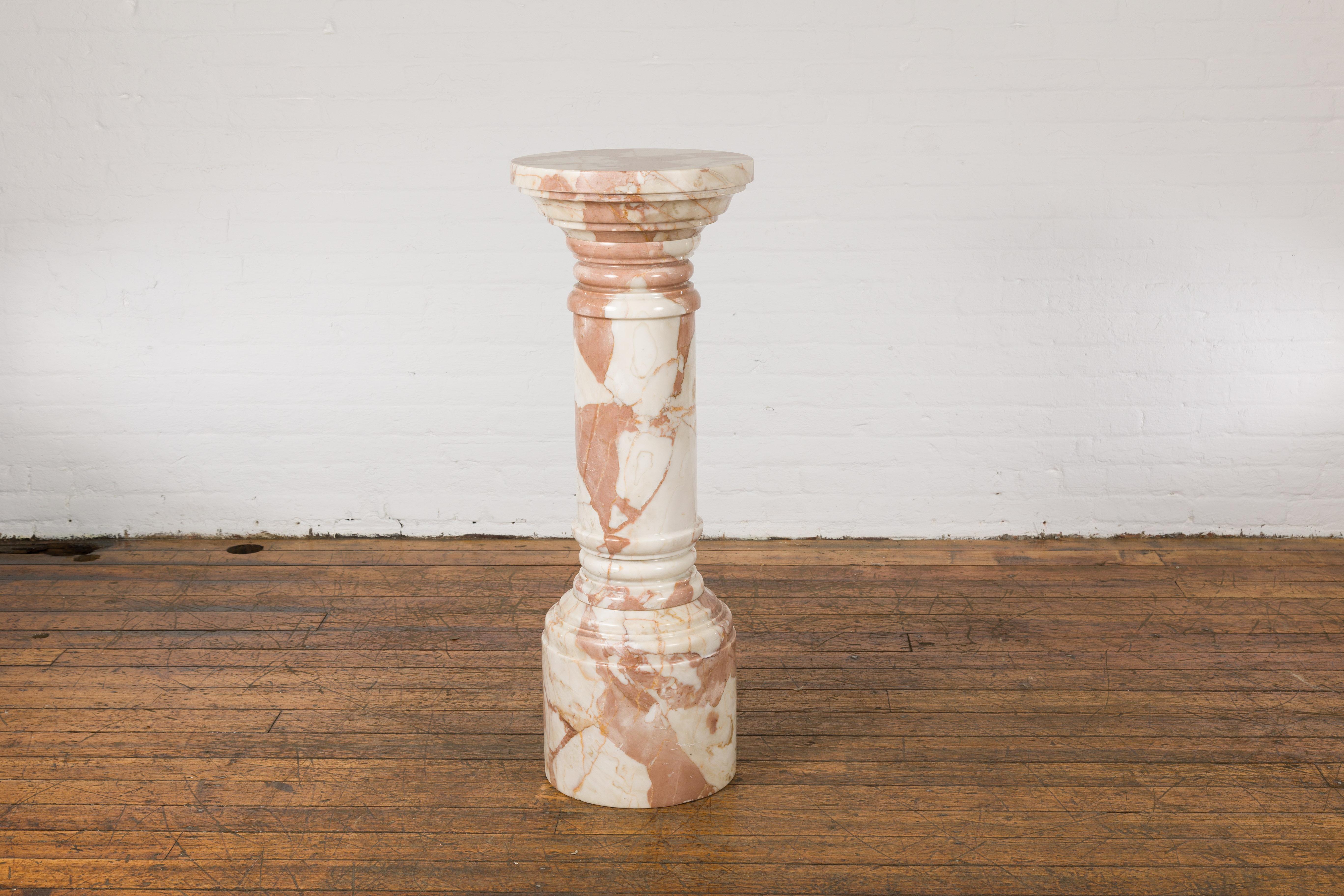 Indian White and Pink Vintage Marble Pedestal