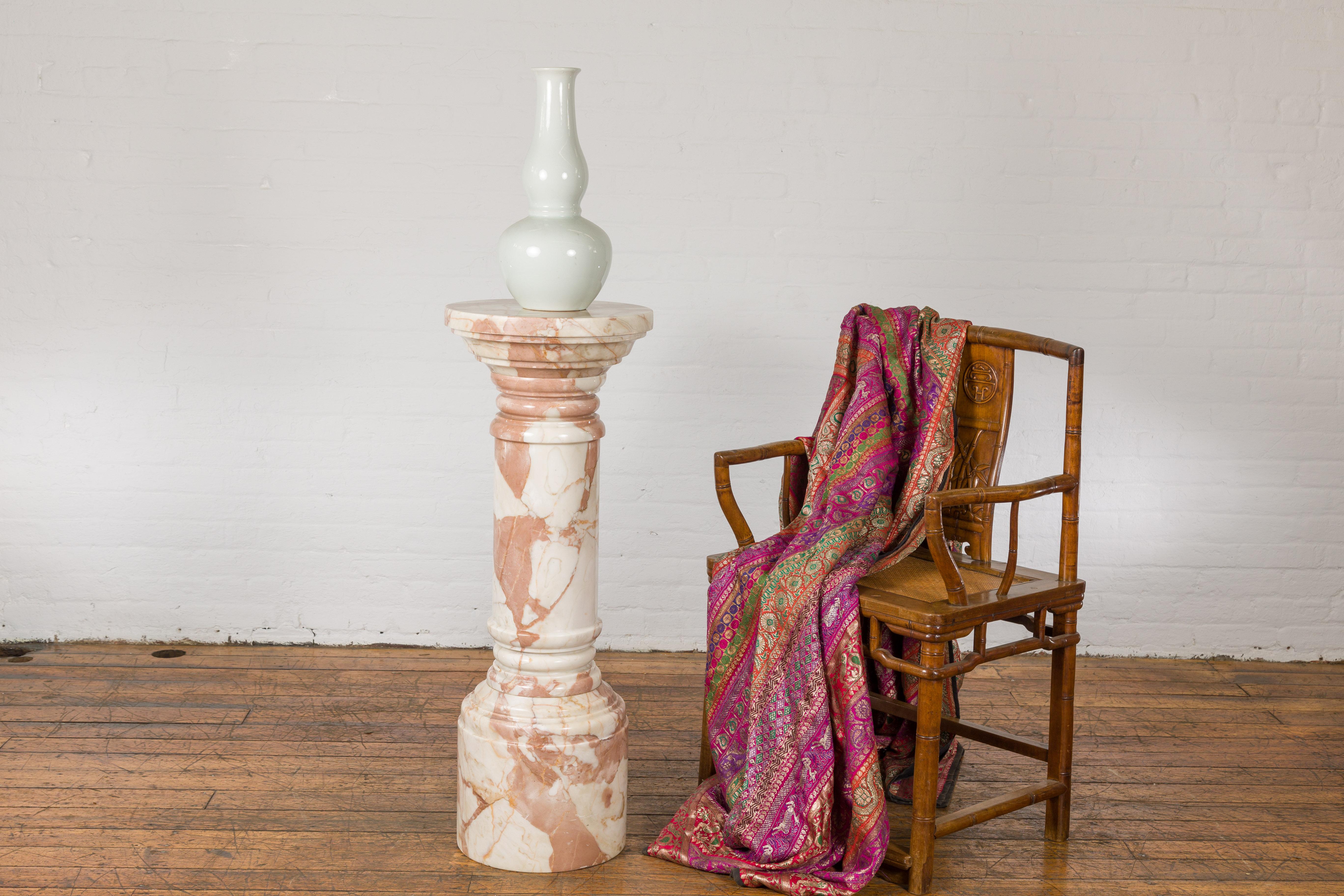 20th Century White and Pink Vintage Marble Pedestal