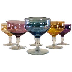 Vintage Multicolored Low Glass Iridized Coupes, Set of 6