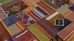 Vintage Multi-Colored Patch-Work Designed Wool Rug 4'1''x7'2''