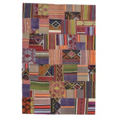 Tapis vintage en laine multicolore à motifs patchwork 4'1''x7'2''