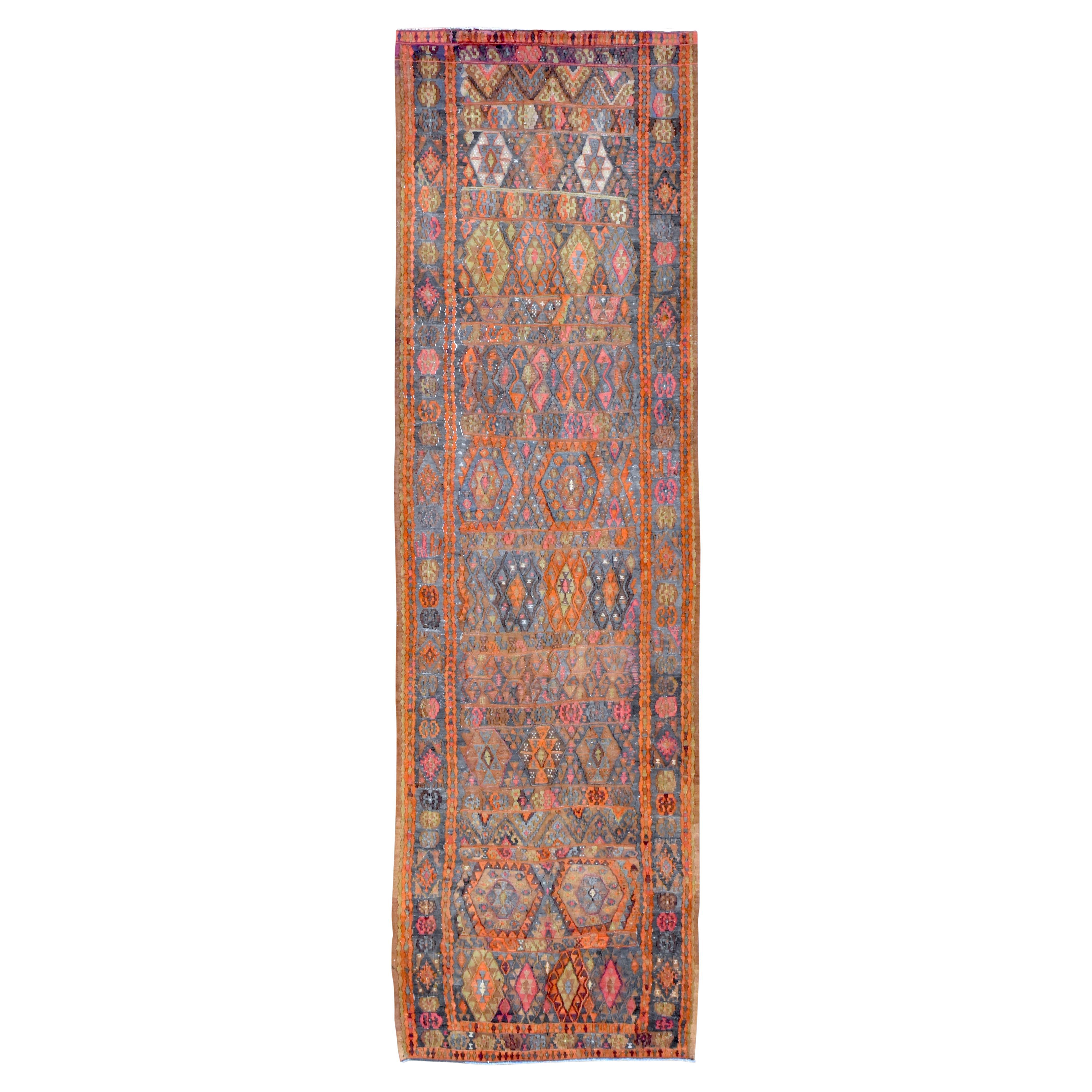 Mehrfarbiger Vintage-Kelim aus Wolle, 4'6''x15'1''