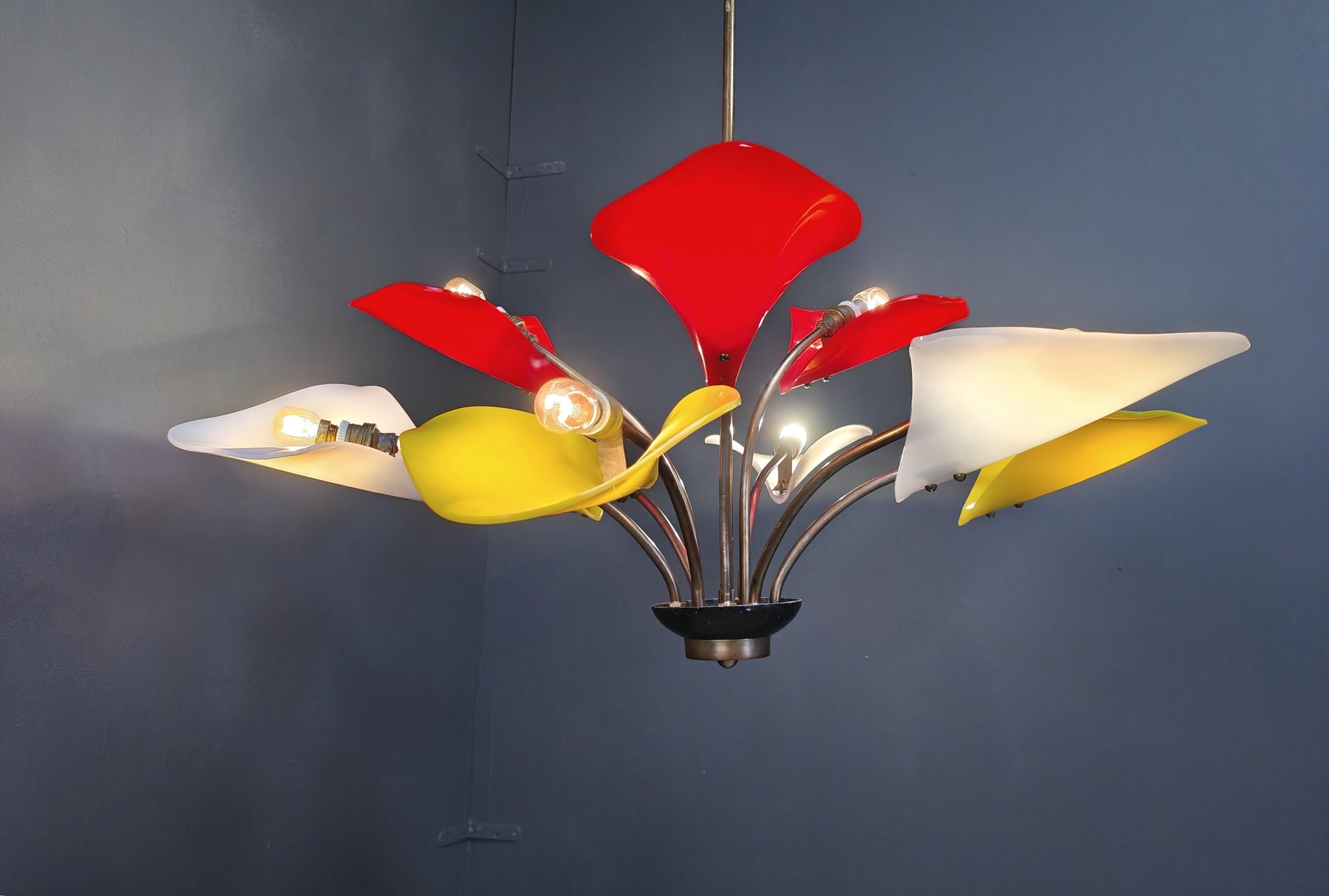Italian Vintage multi colour italian chandelier, 1960s For Sale