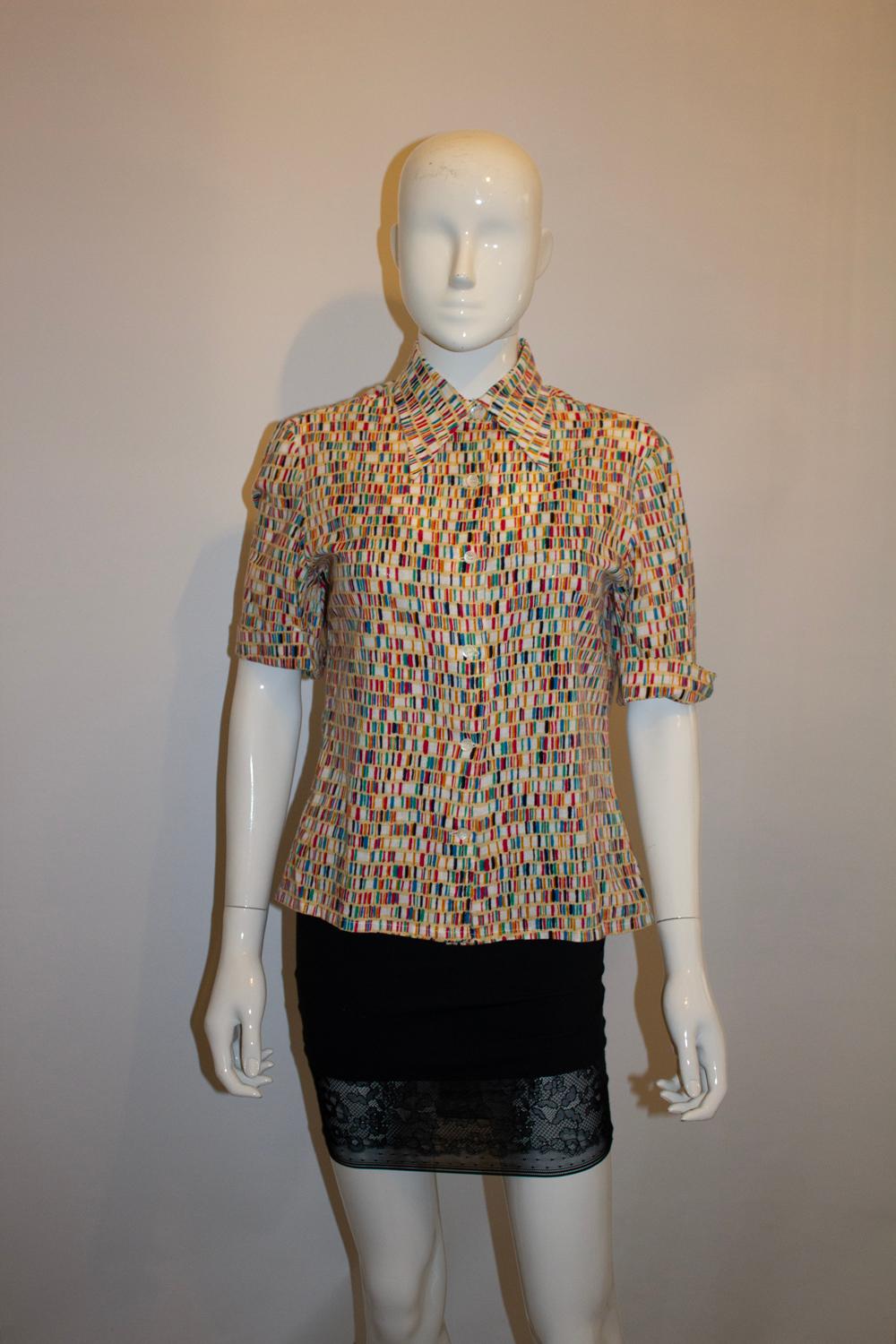 Brown Vintage Multi Colour Jeager Blouse For Sale