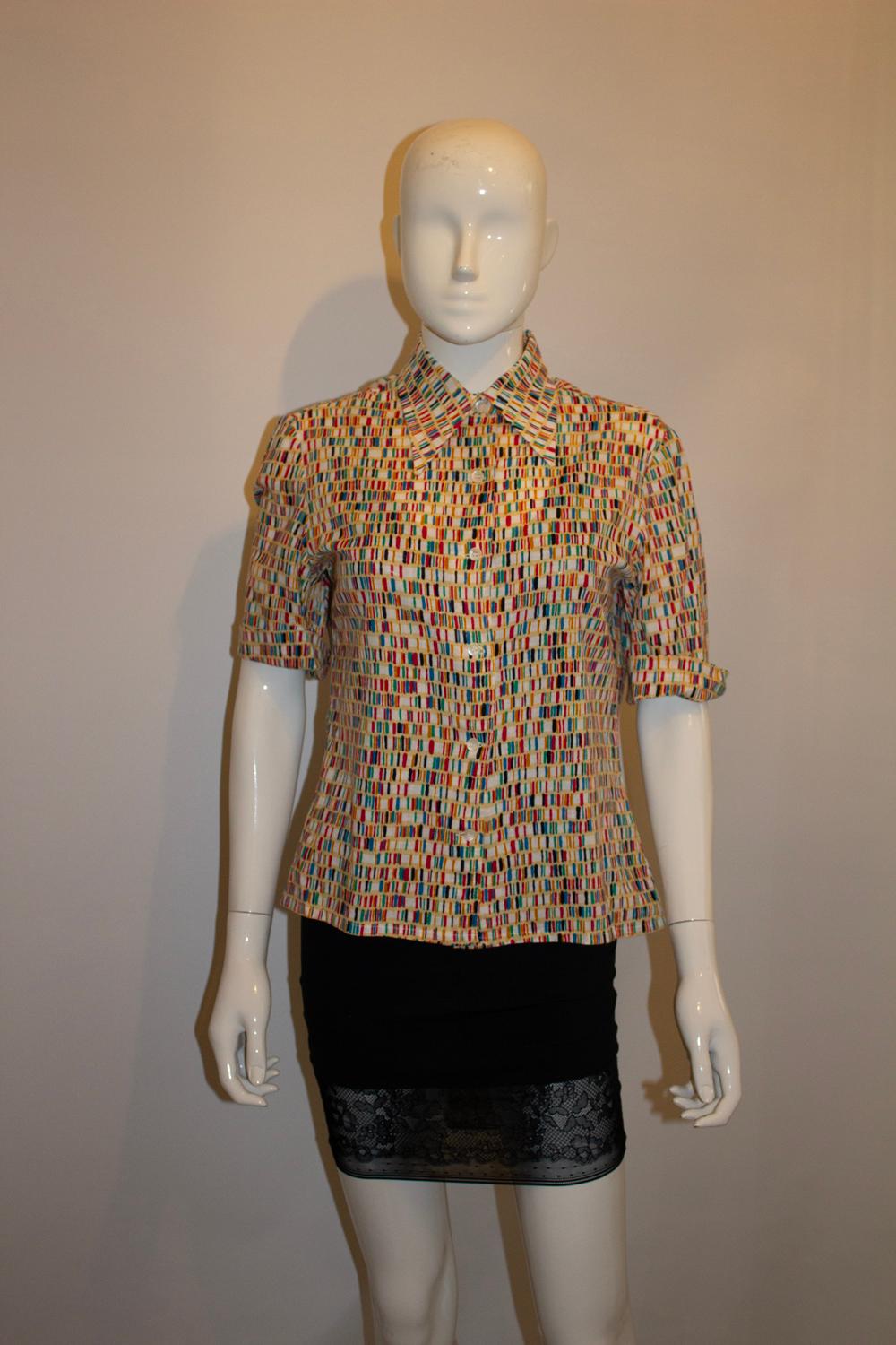Vintage Multi Colour Jeager Blouse In Good Condition For Sale In London, GB