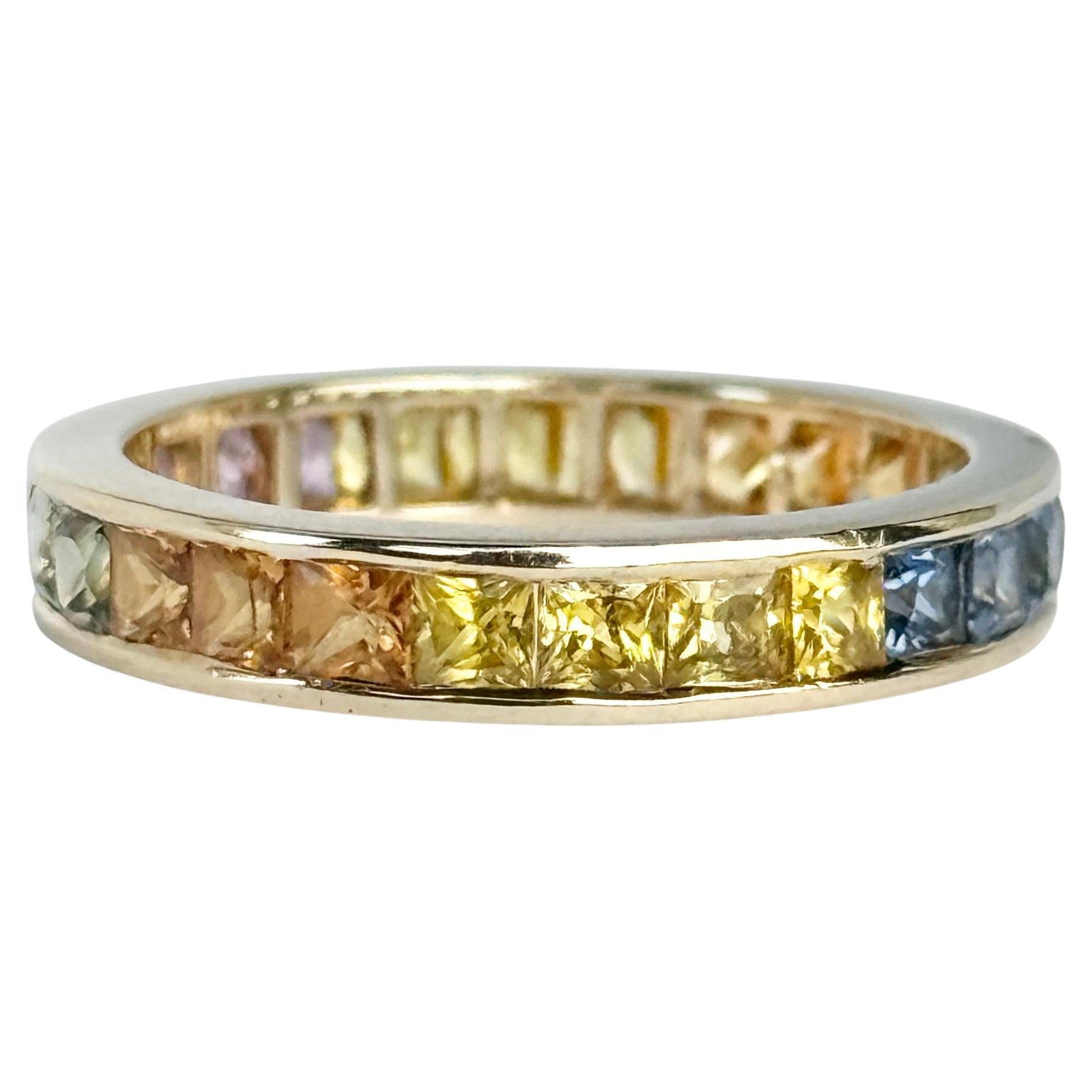 Vintage Multi colour Sapphire and 9 Carat Gold Eternity Band
