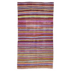 Kilim vintage à motifs rayés multicolores 7'x13'2''