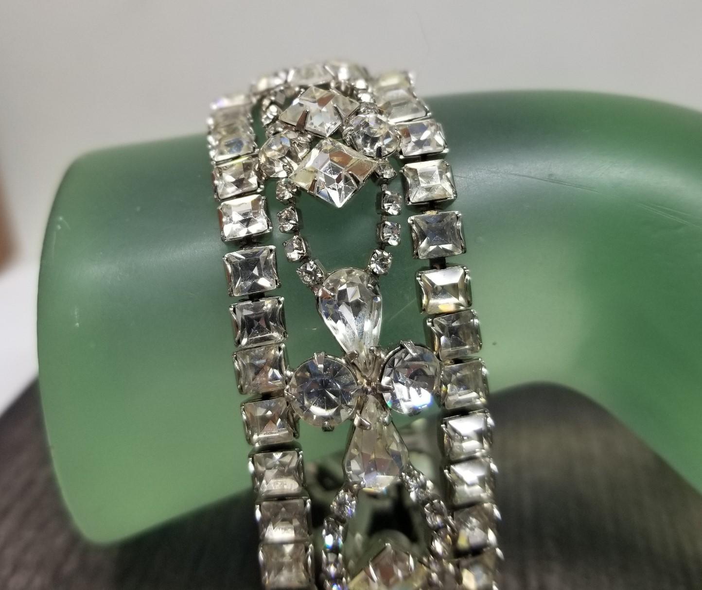 Women's or Men's Vintage Multi-Cut Crystal Bracelet with Hidden Clasp For Sale
