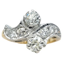 Vintage Multi Diamond Bypass Style Band Ring in Two-Tone 14 Karat Gold