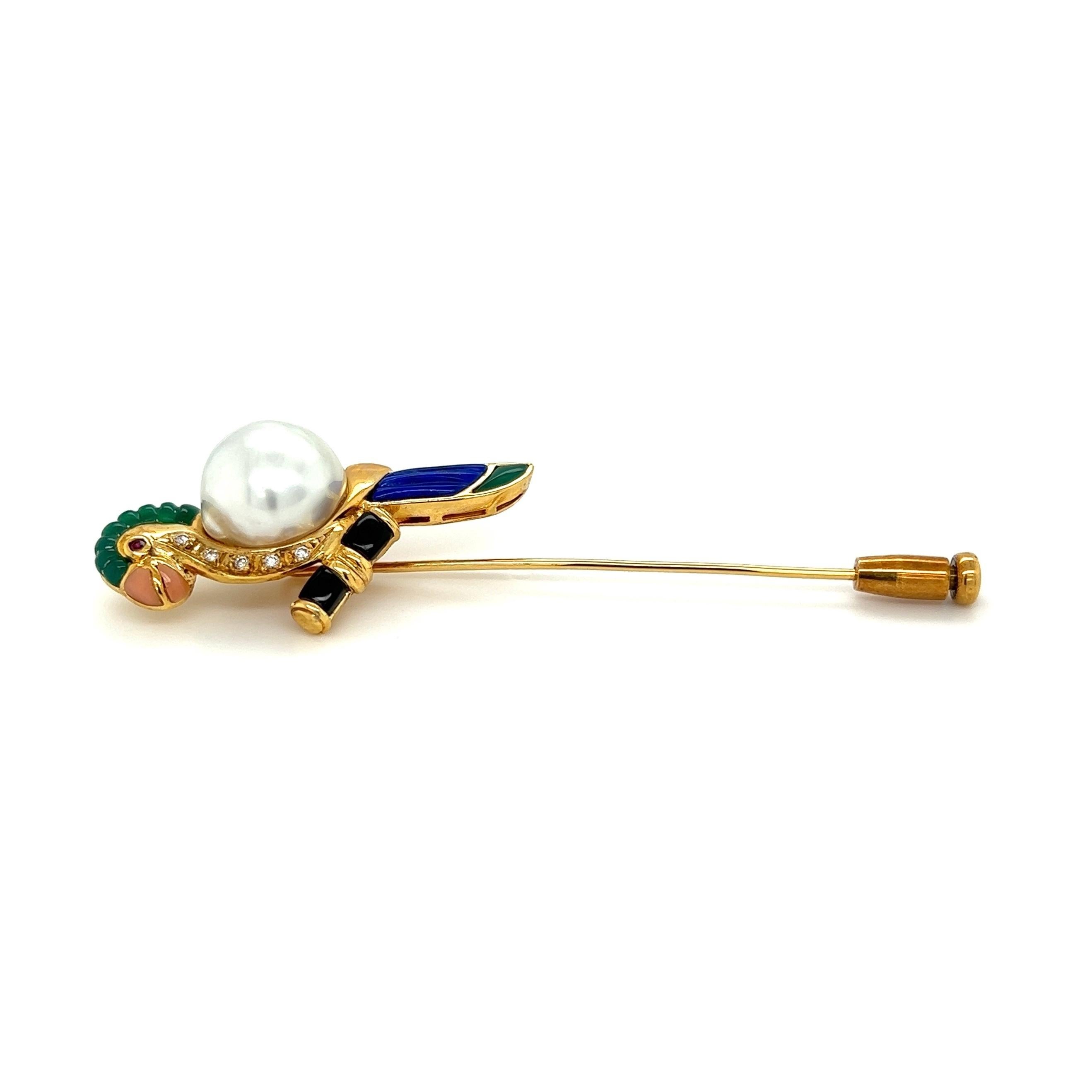 Mixed Cut Vintage Multi Gem Gold Parrot Brooch Stick Pin For Sale