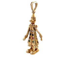 Vintage Multi Gem Inlaid Movable Clown Pendant/Charm
