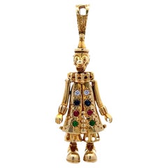 Vintage Multi Gem Inlaid Movable Clown Pendant/Charm