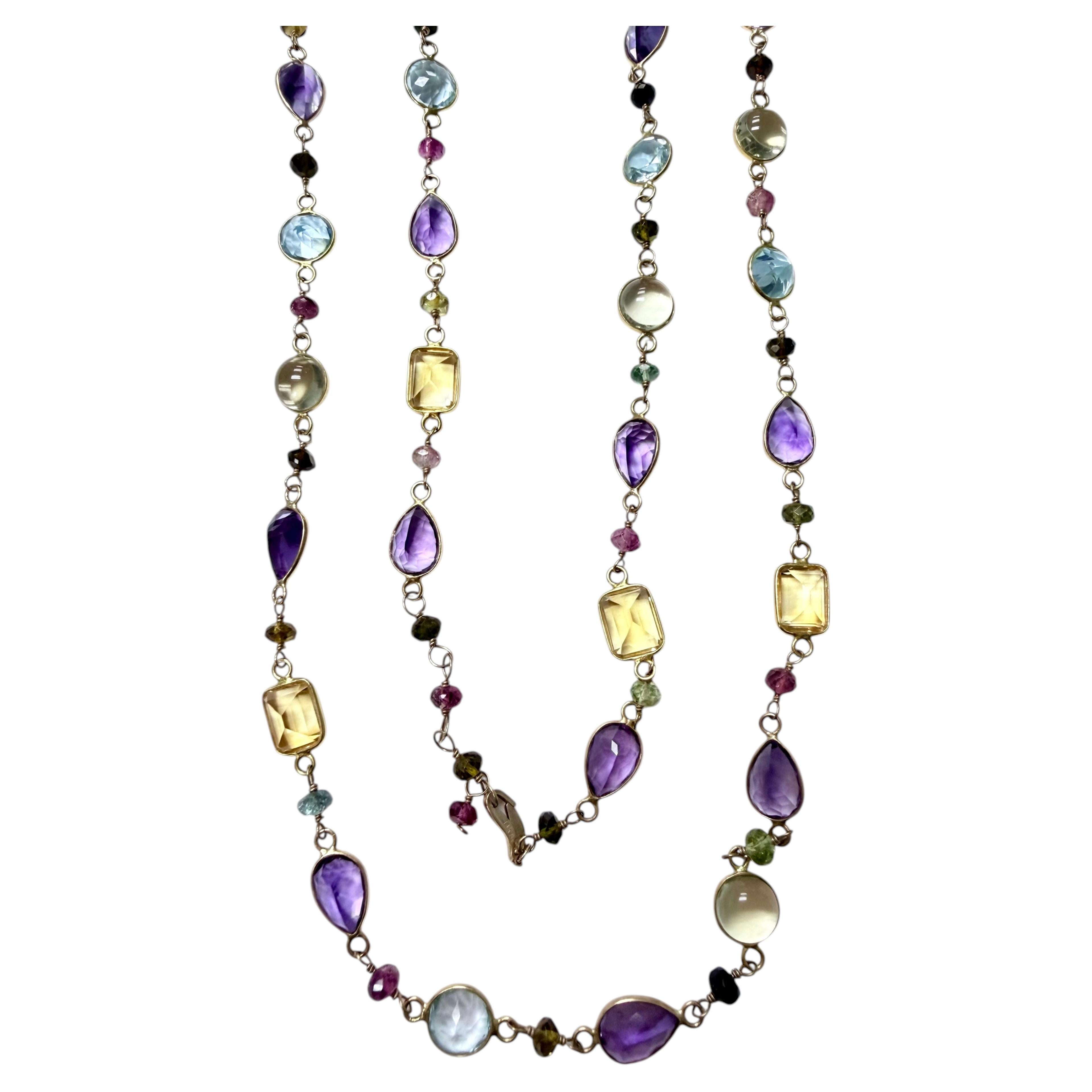 Vintage Multi Gem Necklace In 14 Karat Yellow Gold.