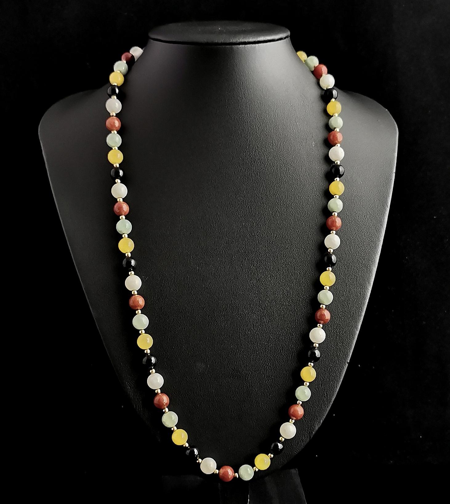 Collier de perles multi-gemmes vintage, or jaune 14 carats en vente 5