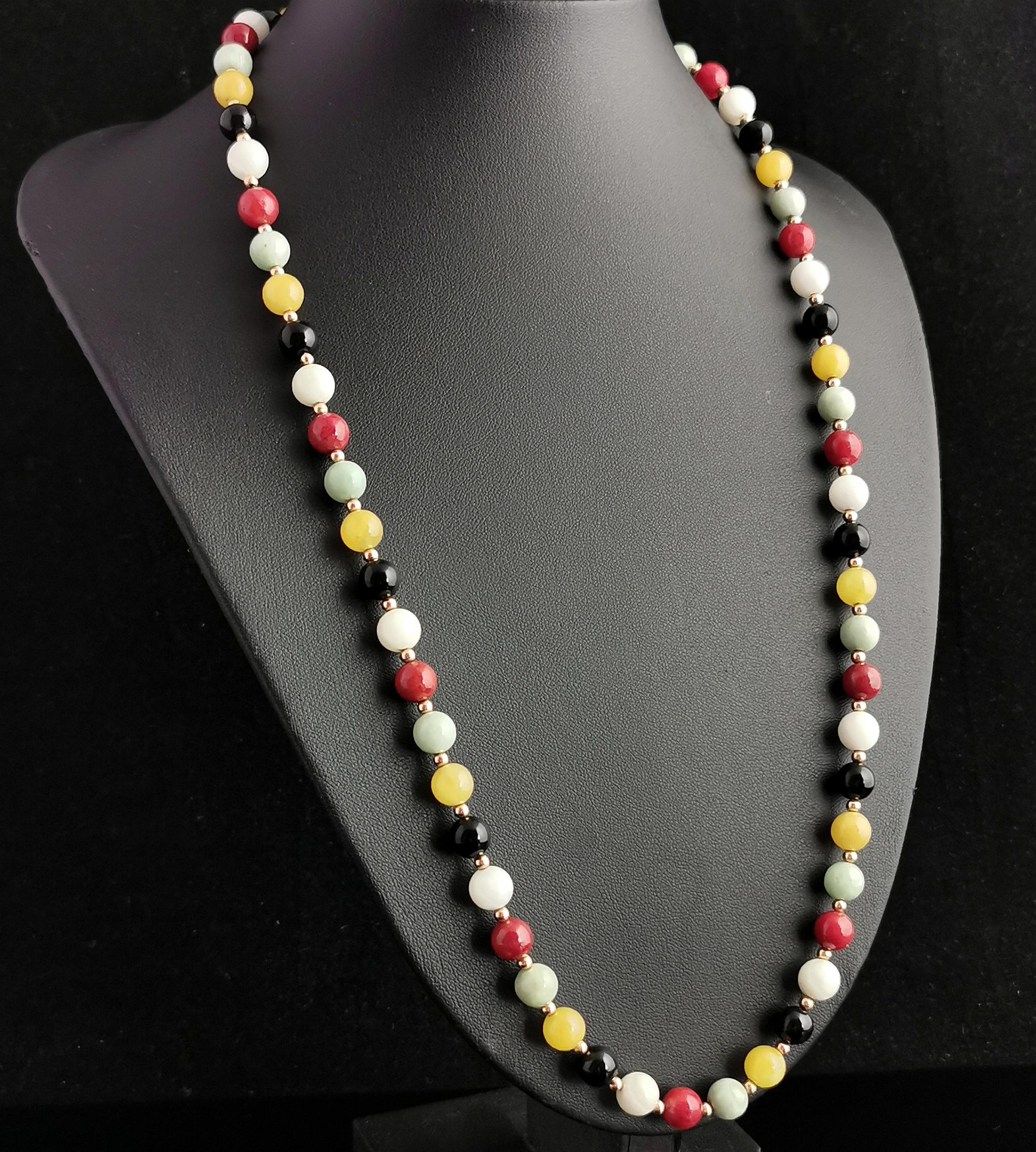 Moderne Collier de perles multi-gemmes vintage, or jaune 14 carats en vente