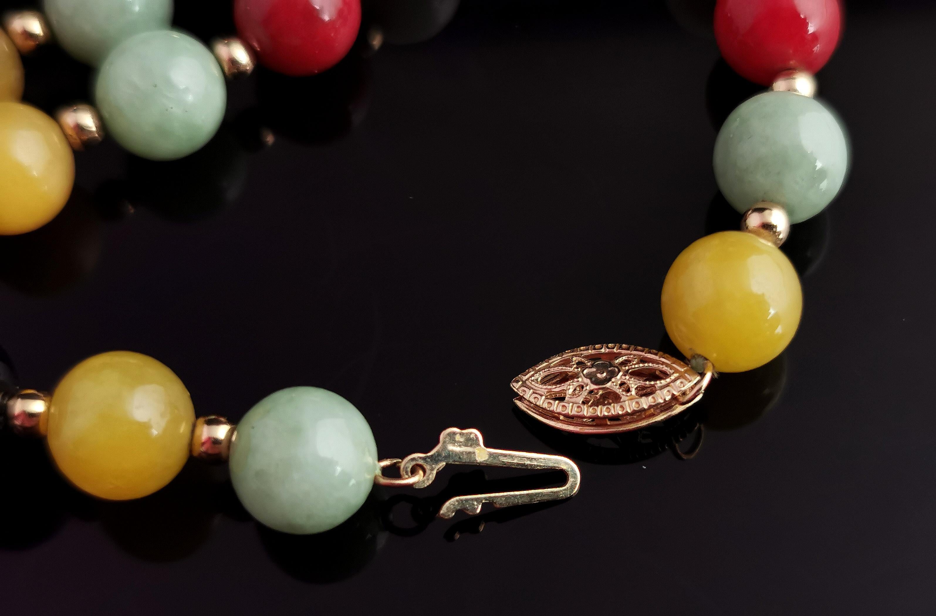Vintage-Perlenkette mit mehreren Edelsteinen, 14k Gelbgold für Damen oder Herren