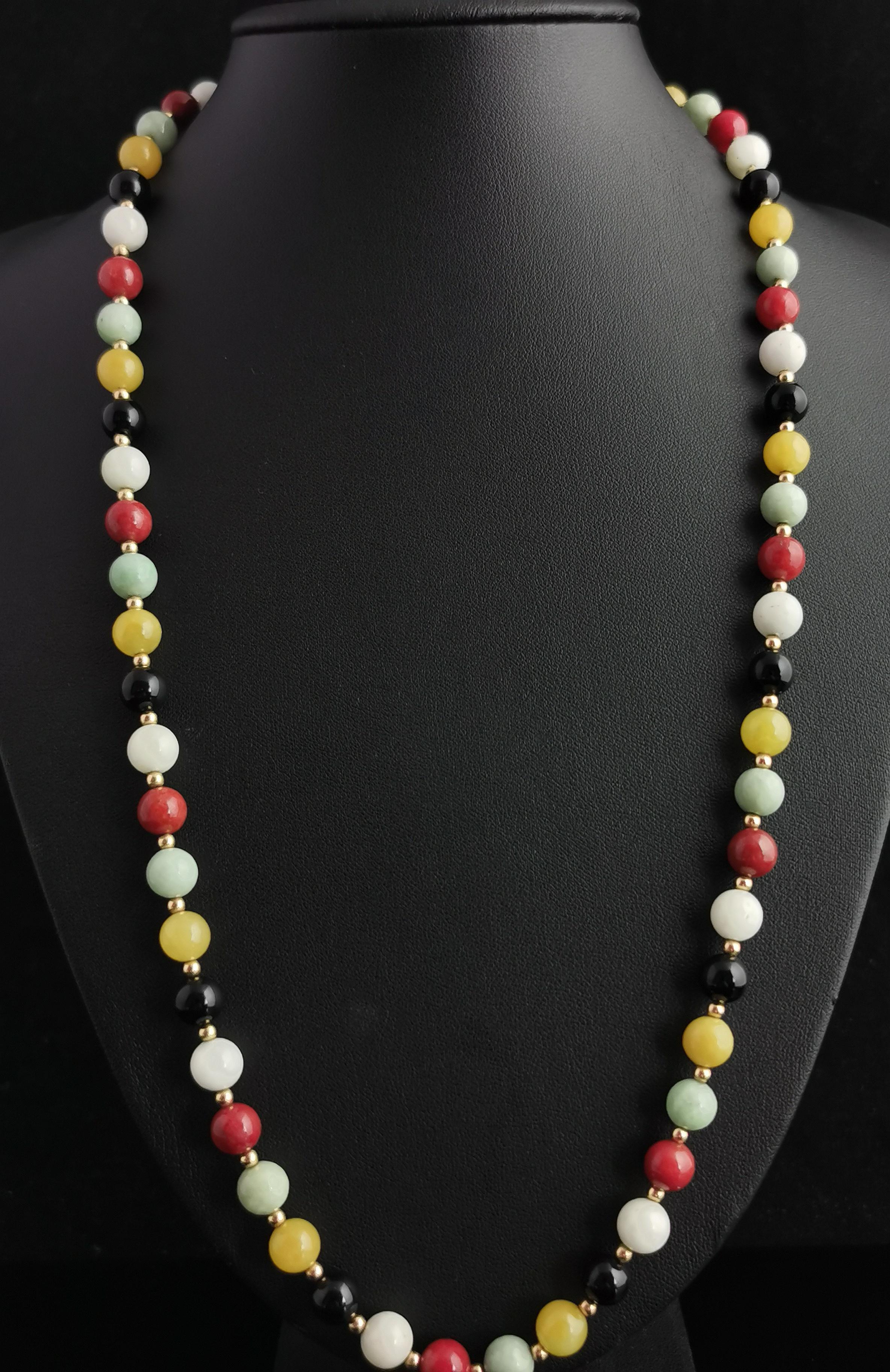 Modern Vintage Multi Gemstone Bead Necklace, 14k Yellow Gold For Sale