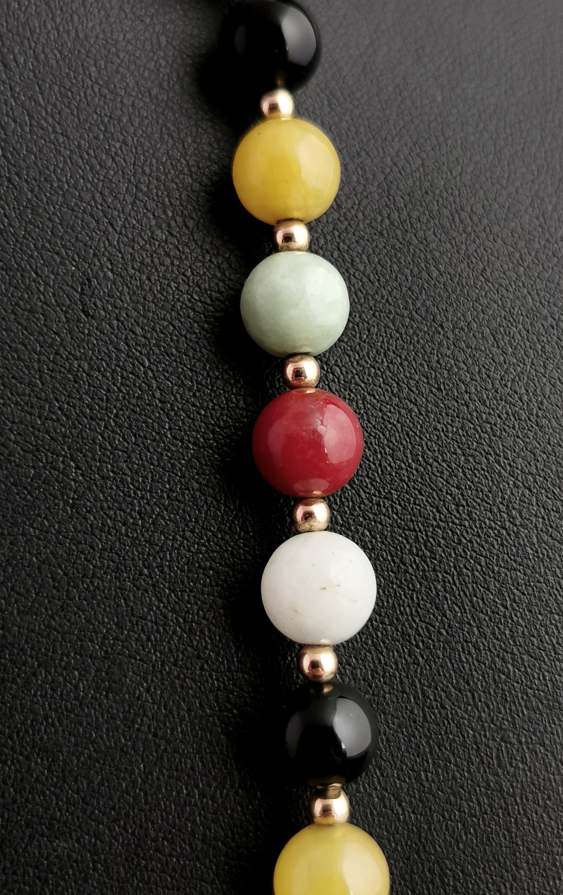 Vintage Multi Gemstone Bead Necklace, 14k Yellow Gold For Sale 1