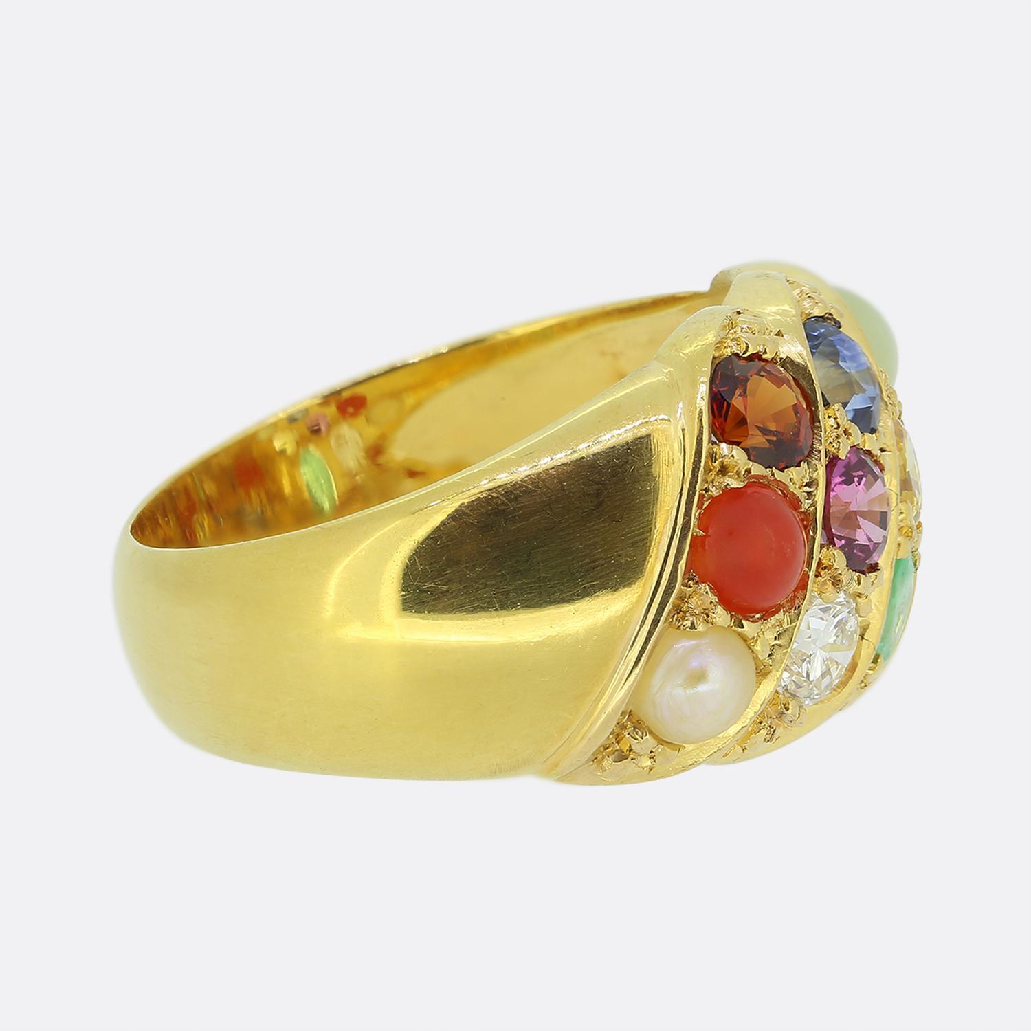 Round Cut Vintage Multi Gemstone Cluster Ring For Sale