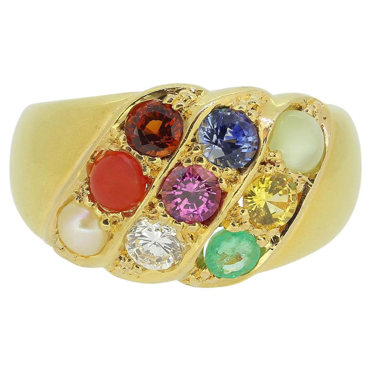 Vintage Multi Gemstone Cluster Ring For Sale
