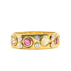 Vintage Multi-Gemstone & Diamond Eternity Band in 18k Yellow Gold