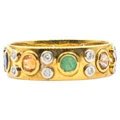 Vintage Multi-Gemstone & Diamond Eternity Band in 18k Yellow Gold