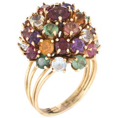 Vintage Multi Gemstone Dome Ring 18 Karat Gold Tourmaline Amethyst Jewelry