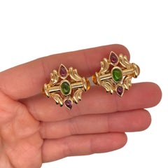 Vintage Multi Gemstone Earring in 14K Yellow Gold.
