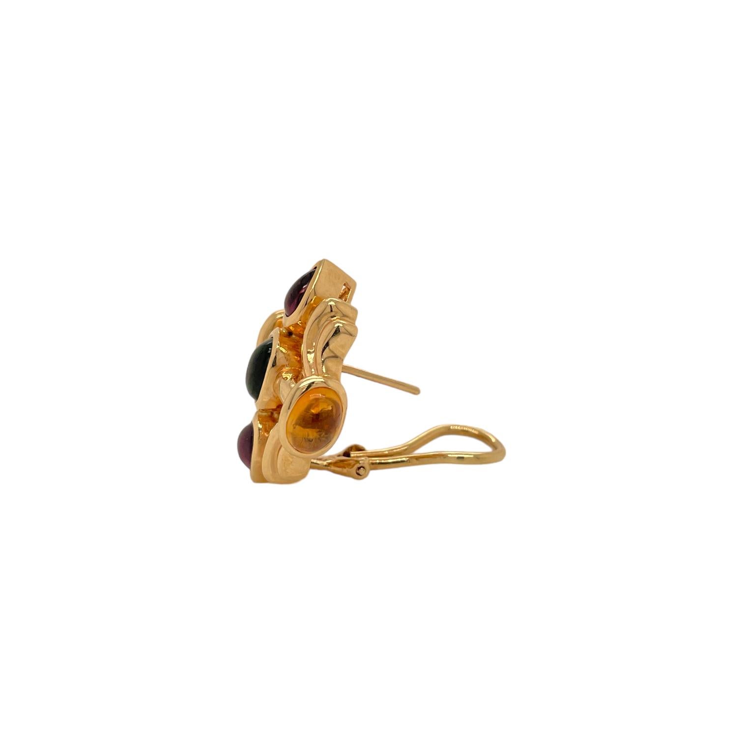 Romantique Boucle d'oreille vintage en or jaune 14K avec plusieurs pierres précieuses. en vente