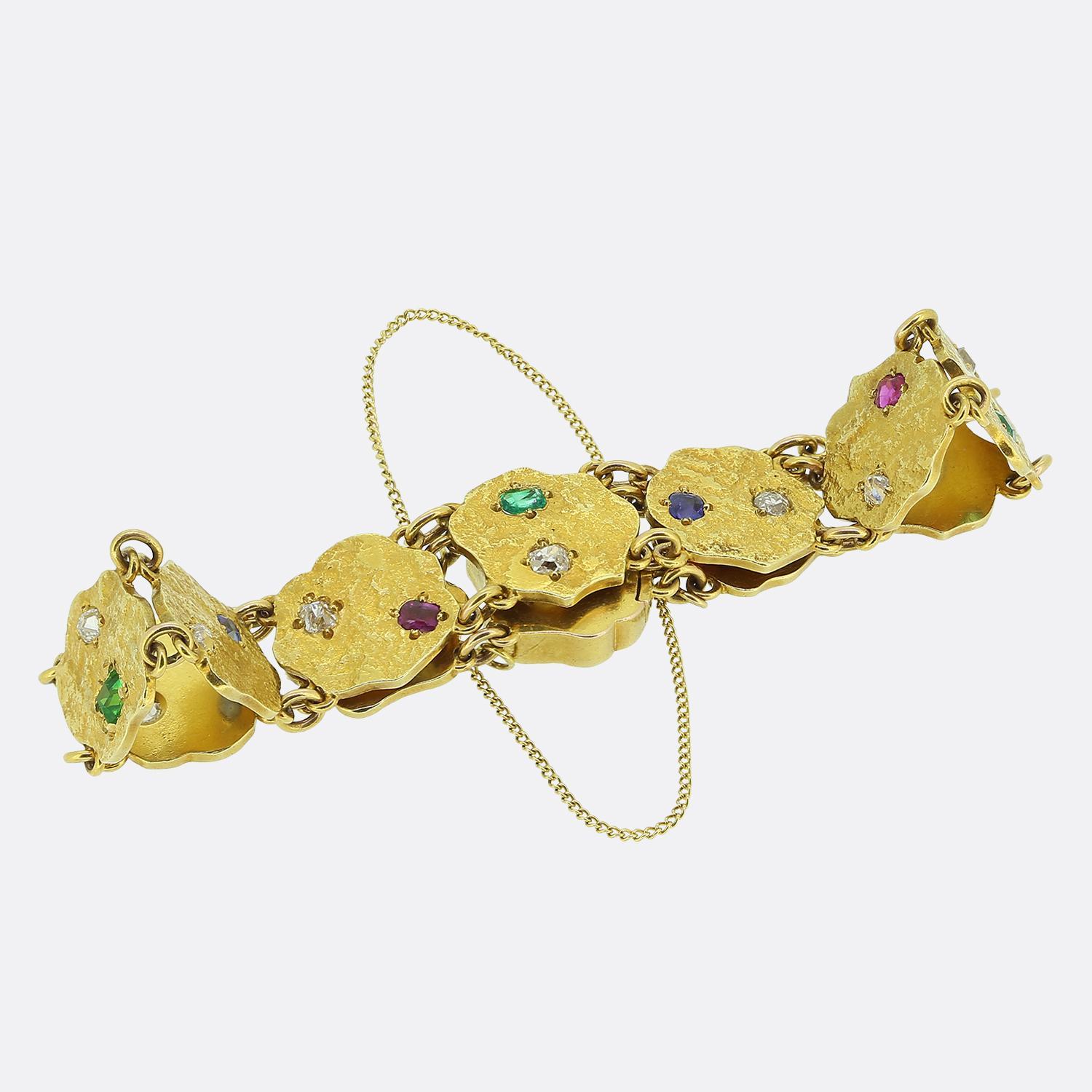 Pulsera Vintage Multi-Gemstone Martillada Talla antigua en venta