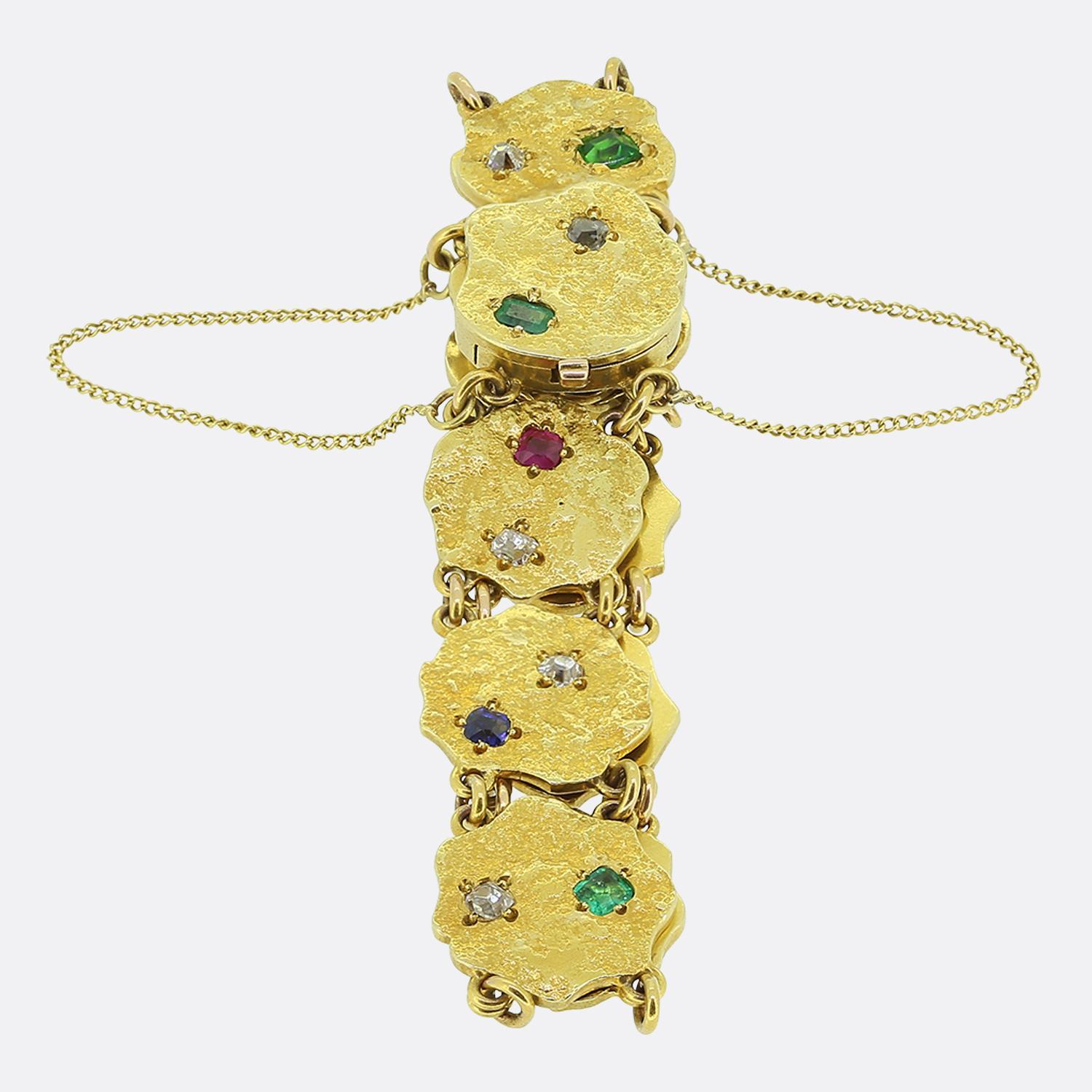 Pulsera Vintage Multi-Gemstone Martillada en Bueno estado para la venta en London, GB