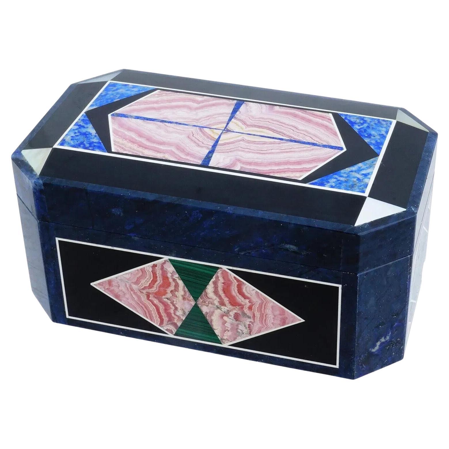 Vintage Multi Gemstone Mosaic Inlay Trinket Box
