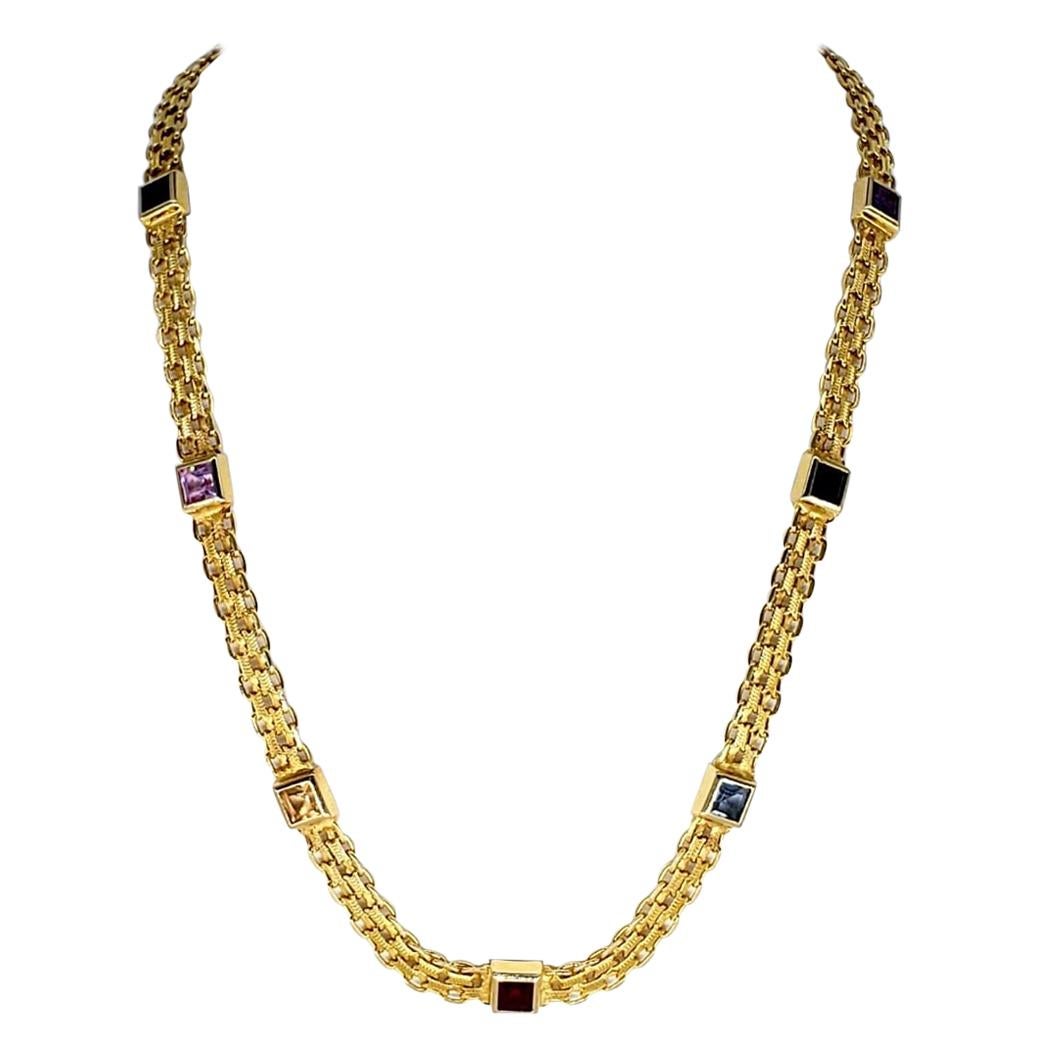 Vintage Multi-Gemstone Necklace Italy 14 Karat Gold
