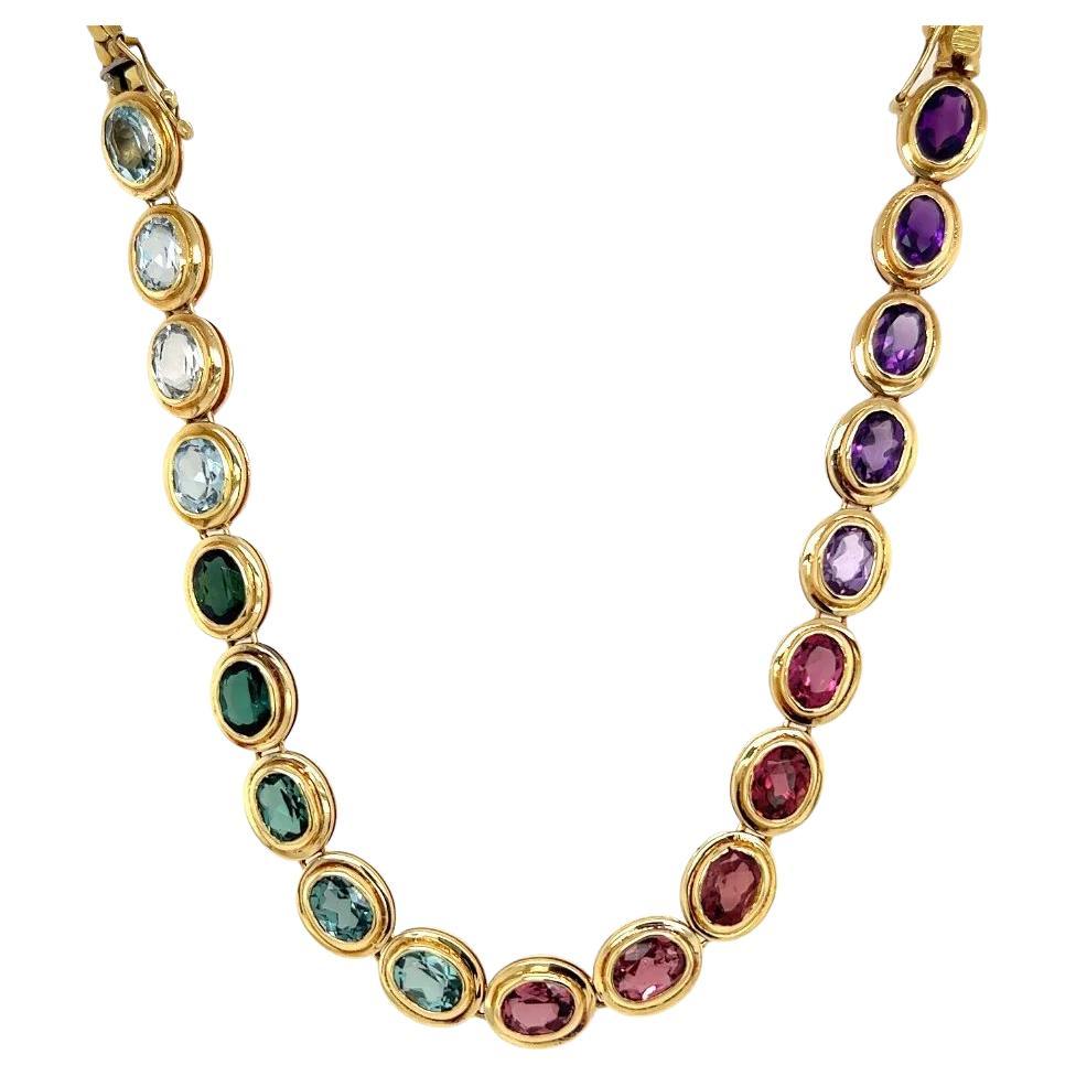 Buy 18ct Gold Vermeil Multi Gemstone Necklace, Colourful Gem Stone Necklace,  Rainbow Birthstone Necklace, Multicoloured Crystal Necklace Online in India  - Etsy