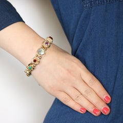 Vintage Multi-Gemstone Slide Charm Bracelet, 14 Karat Gold Amethyst 3.45 Carat