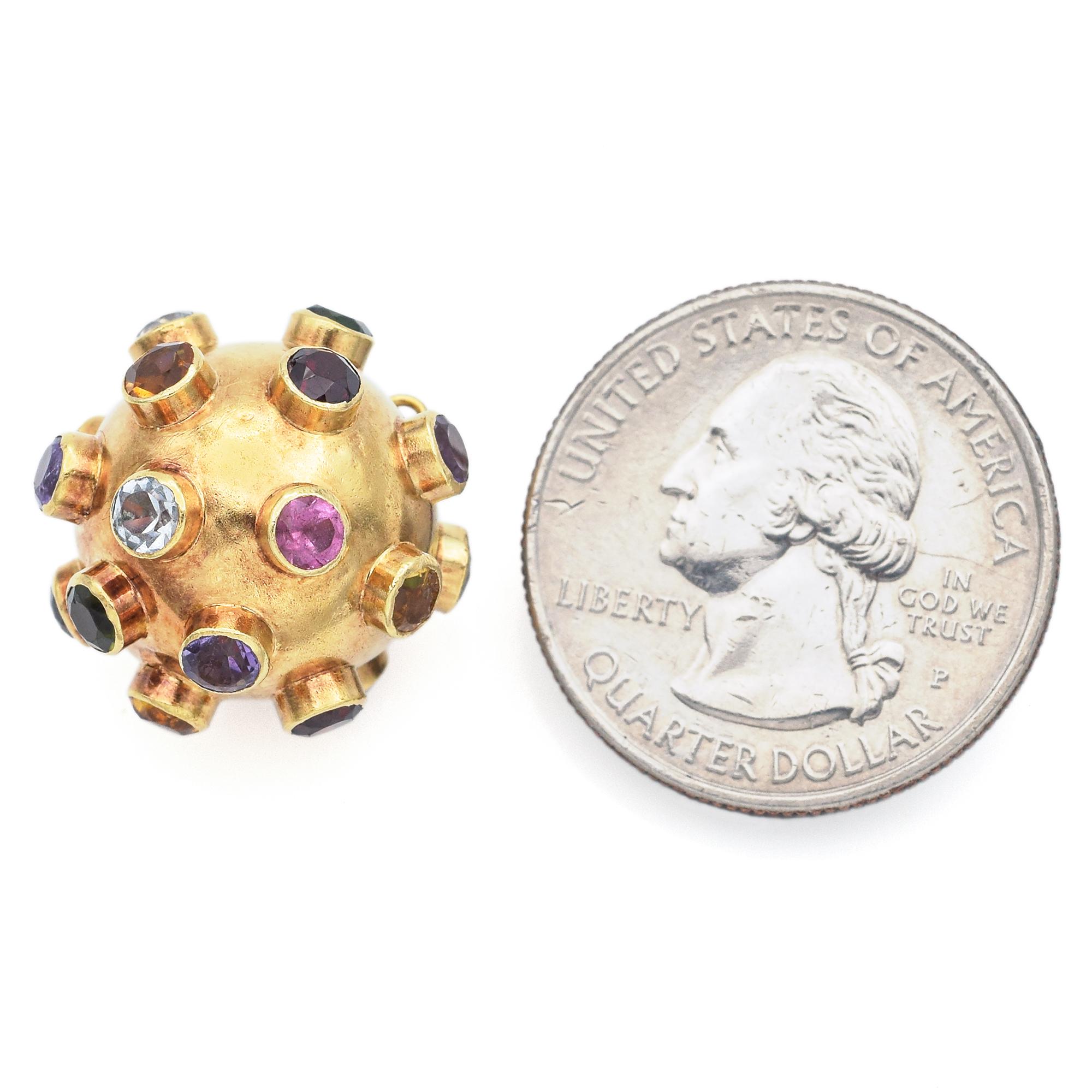 Round Cut Vintage Multi-Gemstone Yellow Gold Sputnik Ball Pendant