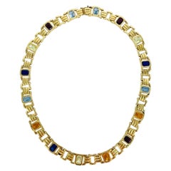 Vintage Choker-Halskette mit mehreren Edelsteinen 18k Italien