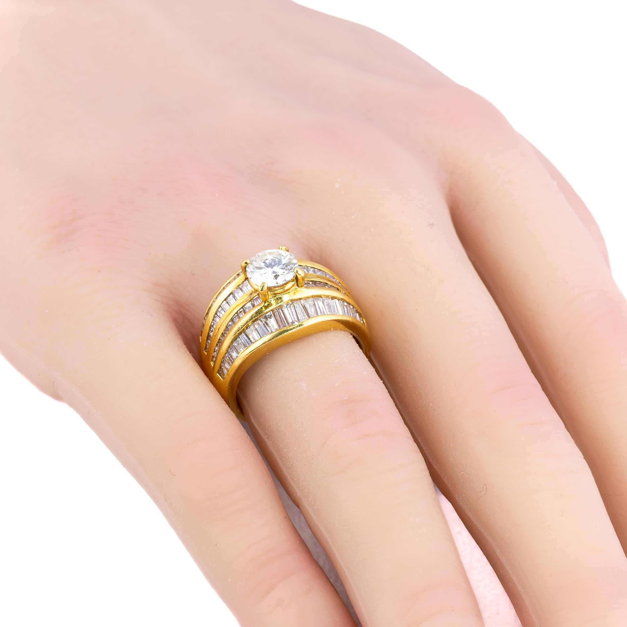 Retro Vintage Multi Row Baguette Diamond Engagement Ring For Sale