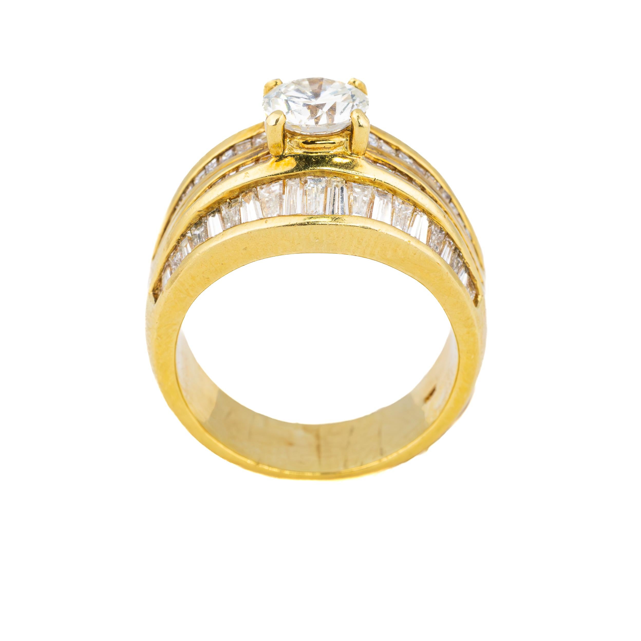 Baguette Cut Vintage Multi Row Baguette Diamond Engagement Ring For Sale