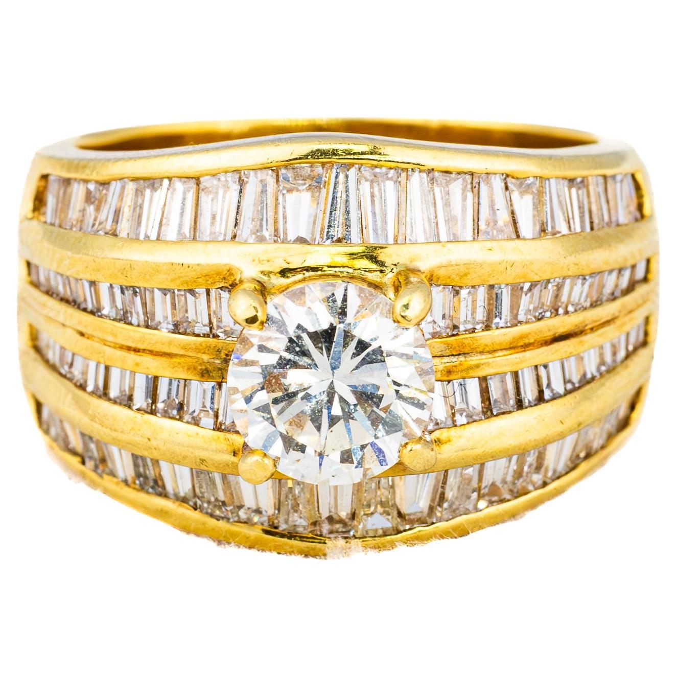 Vintage Multi Row Baguette Diamond Engagement Ring For Sale