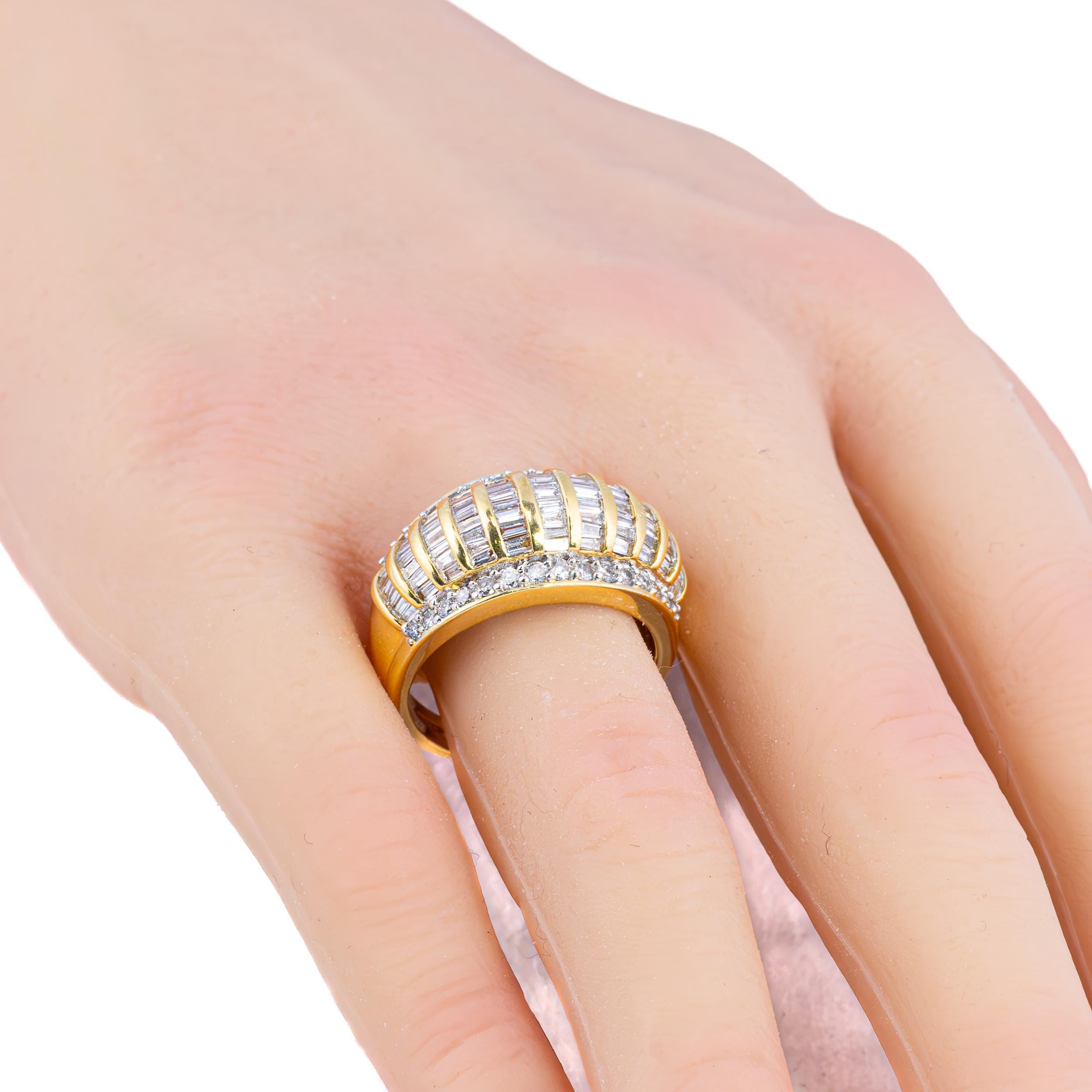 Retro Vintage Multi Row Diamond Gold Dome Ring For Sale