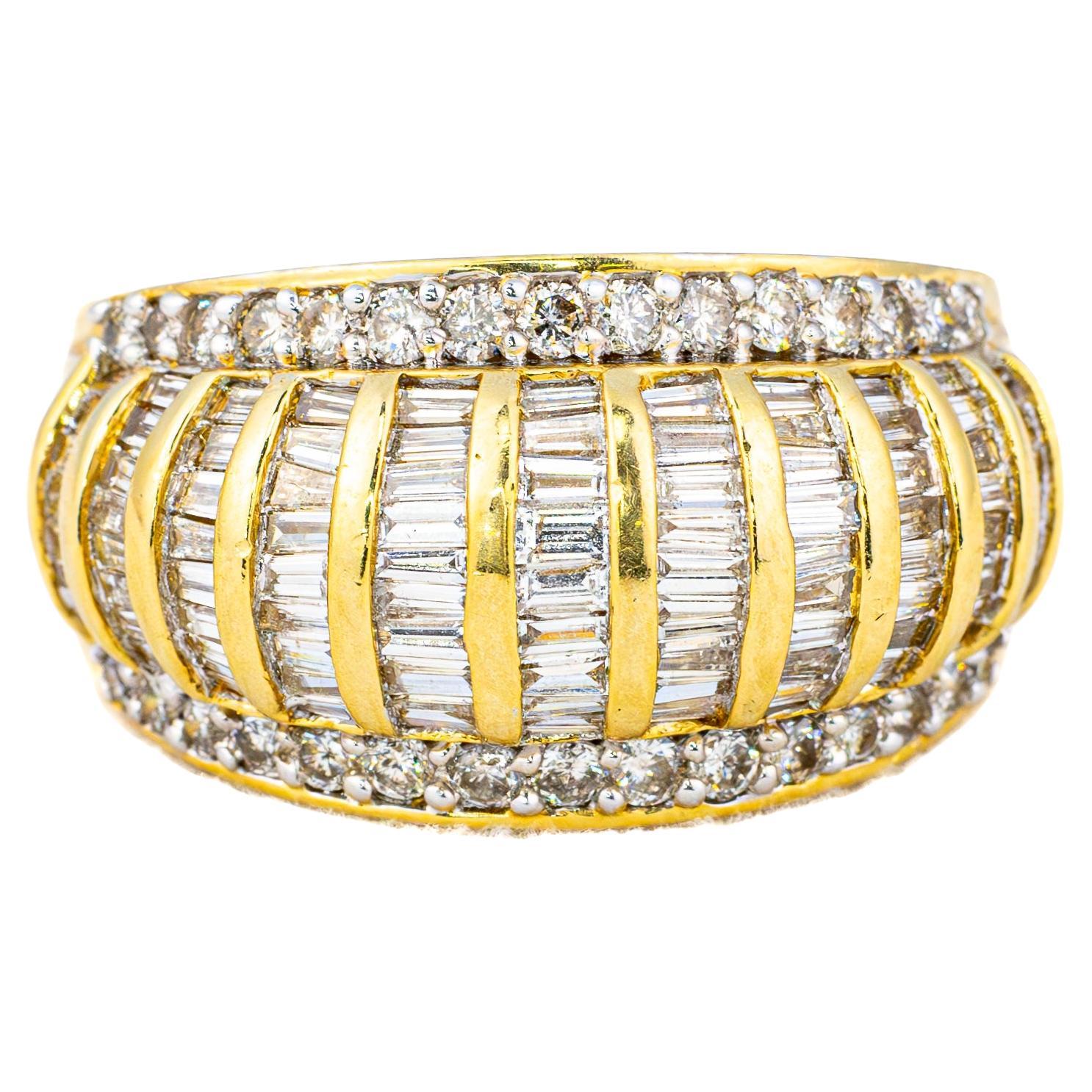 Vintage Multi Row Diamond Gold Dome Ring