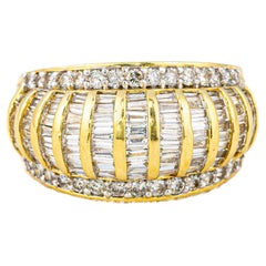 Vintage Multi Row Diamond Gold Dome Ring