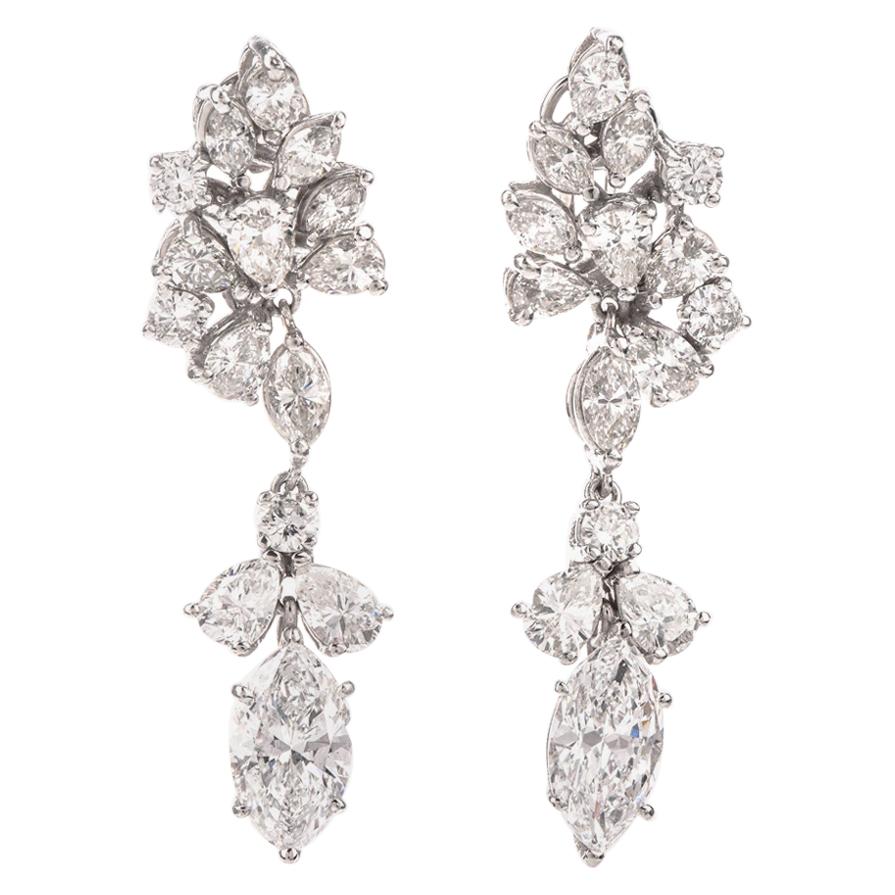 Vintage Multi Shape 6.65 Carat Diamond Platinum Dangle Drop Earrings For Sale